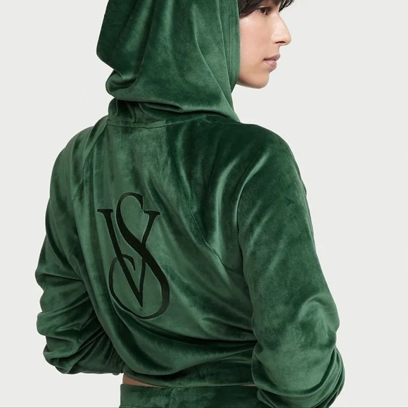 Victoria's Secret Tops - Victoria's Secret Green Velour Hoodie
